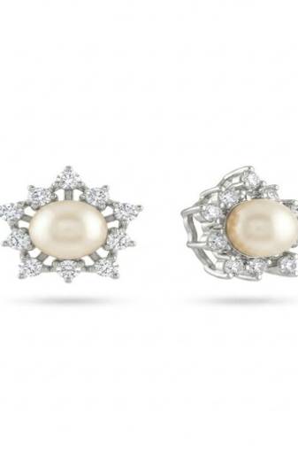 925 sterling silver Pearl & Diamond Starburst Stud Earrings
