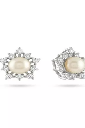 925 sterling silver Pearl & Diamond Starburst Stud Earrings