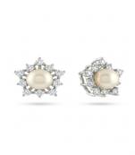 925 sterling silver Pearl & Diamond Starburst Stud Earrings