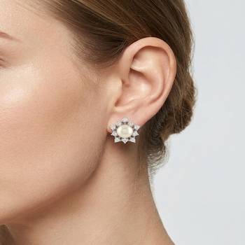 925 sterling silver Pearl & Diamond Starburst Stud Earrings 2