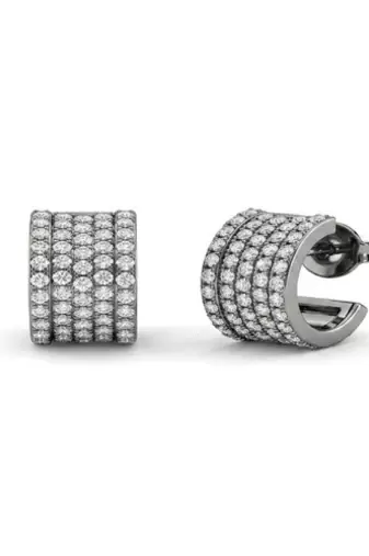 925 sterling silver Pavé Diamond Huggie Hoop Earrings