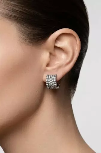 925 sterling silver Pavé Diamond Huggie Hoop Earrings