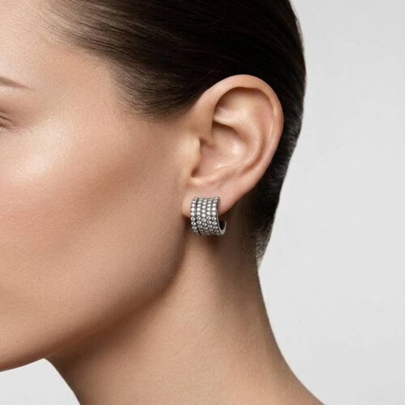 925 sterling silver Pavé Diamond Huggie Hoop Earrings