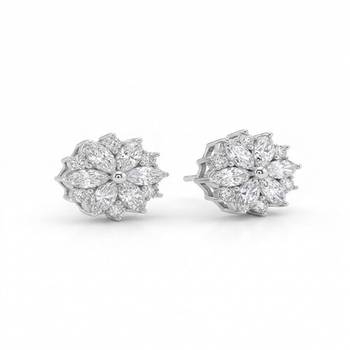 925 sterling silver Marquise Diamond Floral Stud Earrings 1