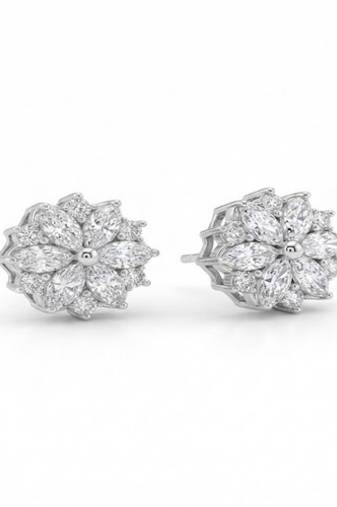 925 sterling silver Marquise Diamond Floral Stud Earrings