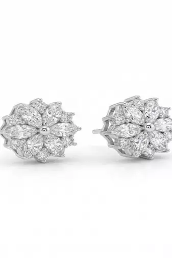 925 sterling silver Marquise Diamond Floral Stud Earrings