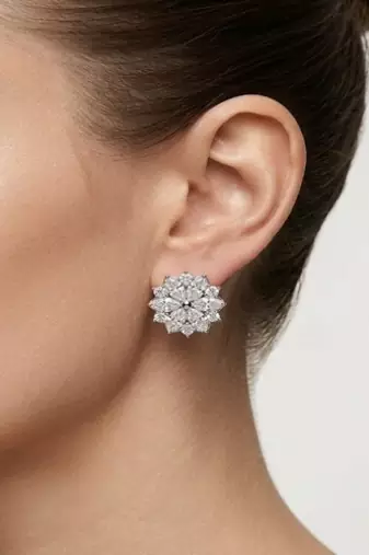 925 sterling silver Marquise Diamond Floral Stud Earrings