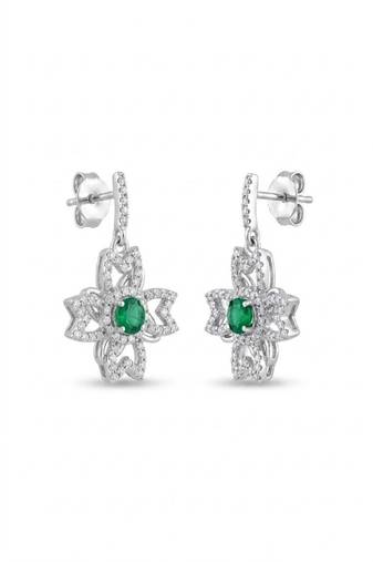 925 sterling silver Emerald & Diamond Floral Drop Earrings