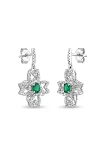 925 sterling silver Emerald & Diamond Floral Drop Earrings