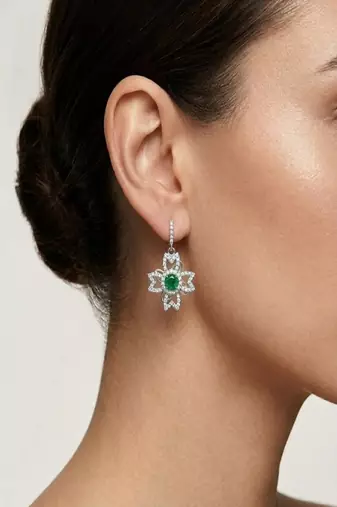925 sterling silver Emerald & Diamond Floral Drop Earrings