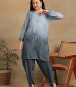 Women's lucknowi chikankari hand embroidered floral motifs modal kurta with dhoti pants