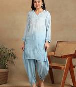 Women's lucknowi chikankari hand embroidered floral motifs modal kurta with dhoti pants