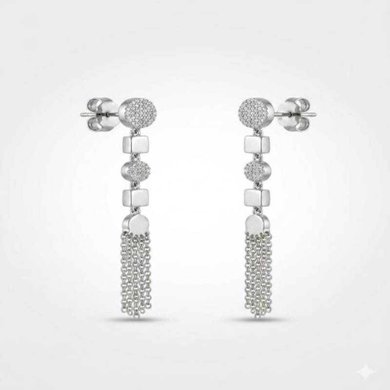 925 sterling silver Geometric Chain Dangle Statement Earrings