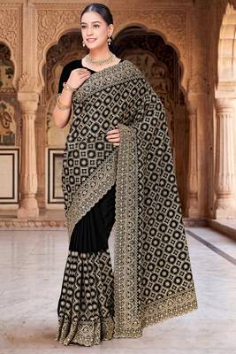 Black zari embroidered work georgette designer saree for women 1