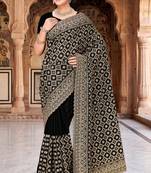 Black zari embroidered work georgette designer saree for women