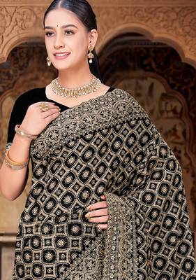 Black zari embroidered work georgette designer saree for women 3