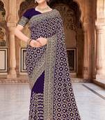 Purple zari embroidered work georgette designer saree for women