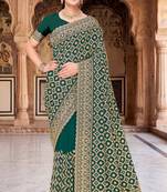 Green zari embroidered work georgette designer saree for women