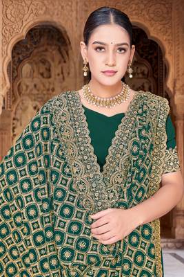 Green zari embroidered work georgette designer saree for women 2
