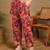 s red leaf printed rayon cotton co-ord set with shirt collar & straight pants