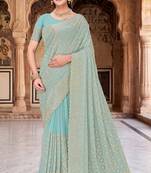 Sea green zari embroidered work georgette designer saree for women