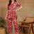 s red leaf printed rayon cotton co-ord set with shirt collar & straight pants