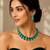 Rama green ad stone rhodium-plated necklace set with earrings