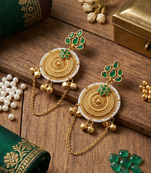 antique gold & emerald green earrings with draping chains