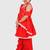 Red lace rayon flared kurta pant with chiffon dupatta set