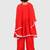 Red lace rayon flared kurta pant with chiffon dupatta set