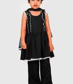 Black lace rayon flared kurta pant with chiffon dupatta set