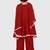 Maroon lace rayon flared kurta pant with chiffon dupatta set
