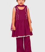 Purple lace rayon flared kurta pant with chiffon dupatta set
