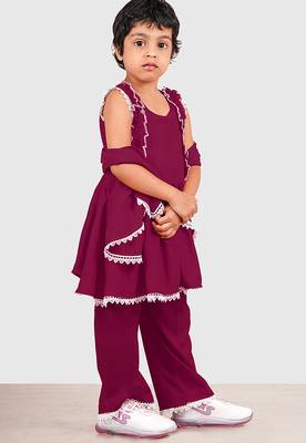 Purple lace rayon flared kurta pant with chiffon dupatta set 2