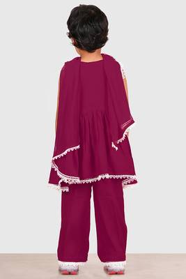 Purple lace rayon flared kurta pant with chiffon dupatta set 3