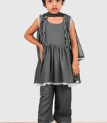 Grey lace rayon flared kurta pant with chiffon dupatta set