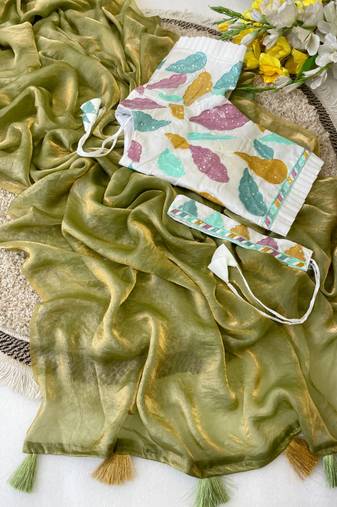 Mehndi Green Color embroidery sequence work  Silk Blend Saree