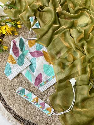 Mehndi Green Color embroidery sequence work  Silk Blend Saree 2