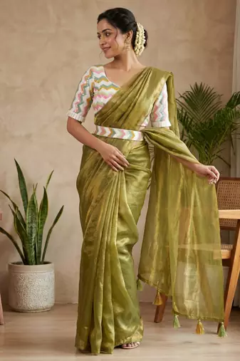 Mehndi Green Color embroidery sequence work  Silk Blend Saree