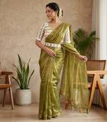 Mehndi Green Color embroidery sequence work  Silk Blend Saree