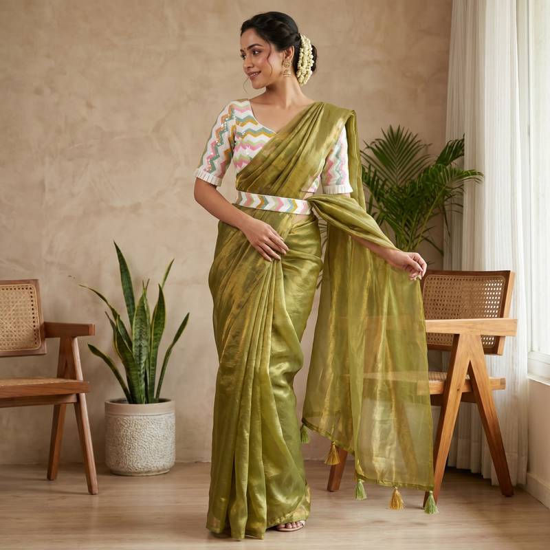 Mehndi Green Color embroidery sequence work  Silk Blend Saree