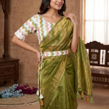 Mehndi Green Color embroidery sequence work  Silk Blend Saree 2