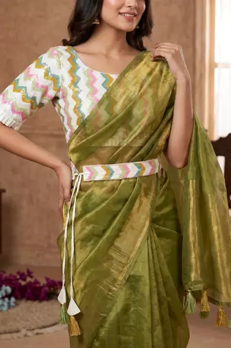 Mehndi Green Color embroidery sequence work  Silk Blend Saree