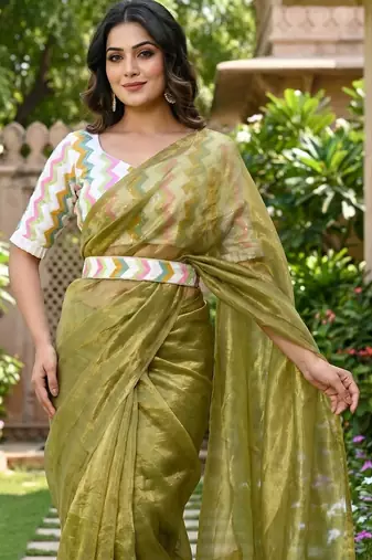 Mehndi Green Color embroidery sequence work  Silk Blend Saree