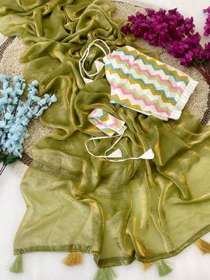 Mehndi Green Color embroidery sequence work  Silk Blend Saree 4