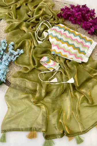 Mehndi Green Color embroidery sequence work  Silk Blend Saree