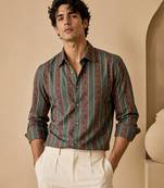 Sage green stripes printed cotton shirt