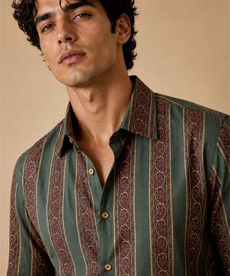 Sage green stripes printed cotton shirt 3