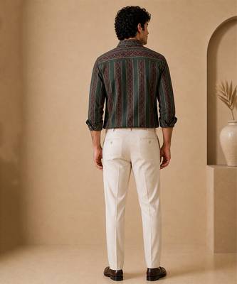 Sage green stripes printed cotton shirt 4