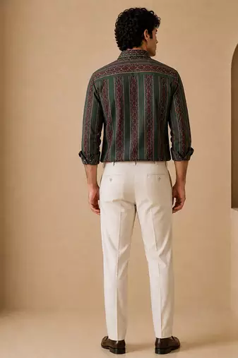 Sage green stripes printed cotton shirt
